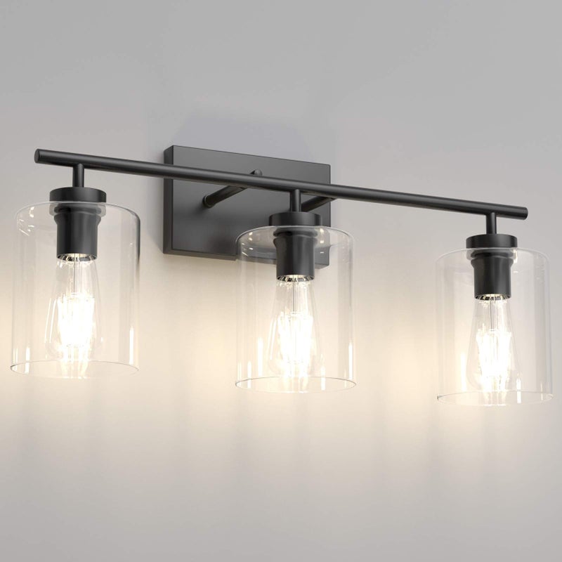 Aipsun 3 Lights Black Vanity Light Fixtures Over Mirror with Clear Glass Shades Industrial Wall Light Fixture for Bathroom(Exclude Bulb) - Image 1
